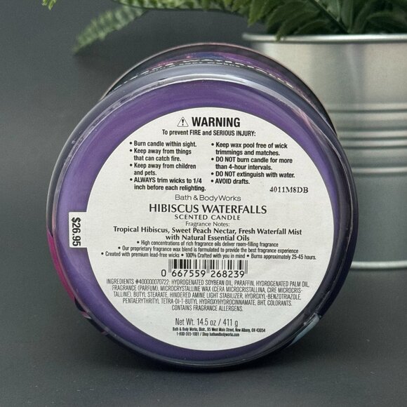 BBW Hibiscus Waterfalls Bath & Body Works 3 Wick Candle - Picture 9 of 10